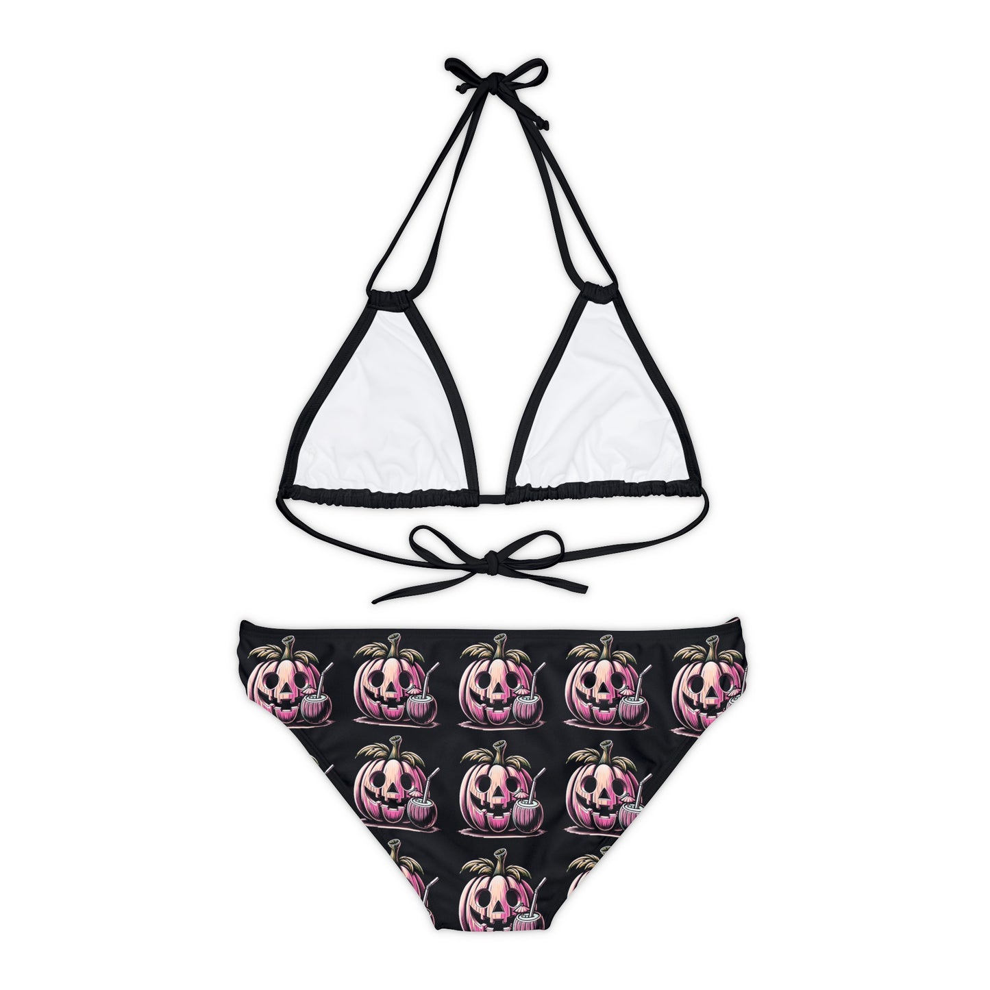 Summerween Drinking Pumpkin Strappy Bikini Set Swimsuit(AOP)