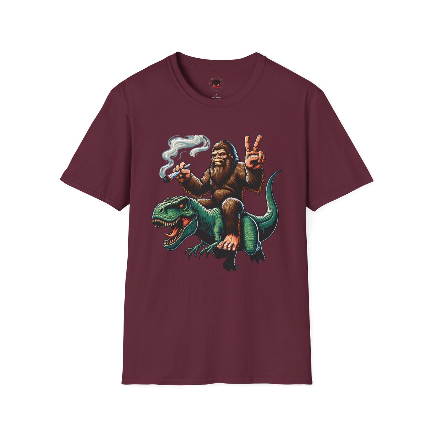 T-Shirt Bigfoot Riding T-Rex 420 Fun Cryptid Tee