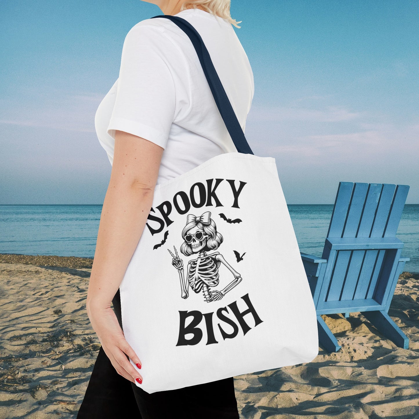 Spooky Bish Skeleton With Sunglasses and Peace Sign Gothic Horror Fun Beach Lunch Carry Tote Bag (AOP)