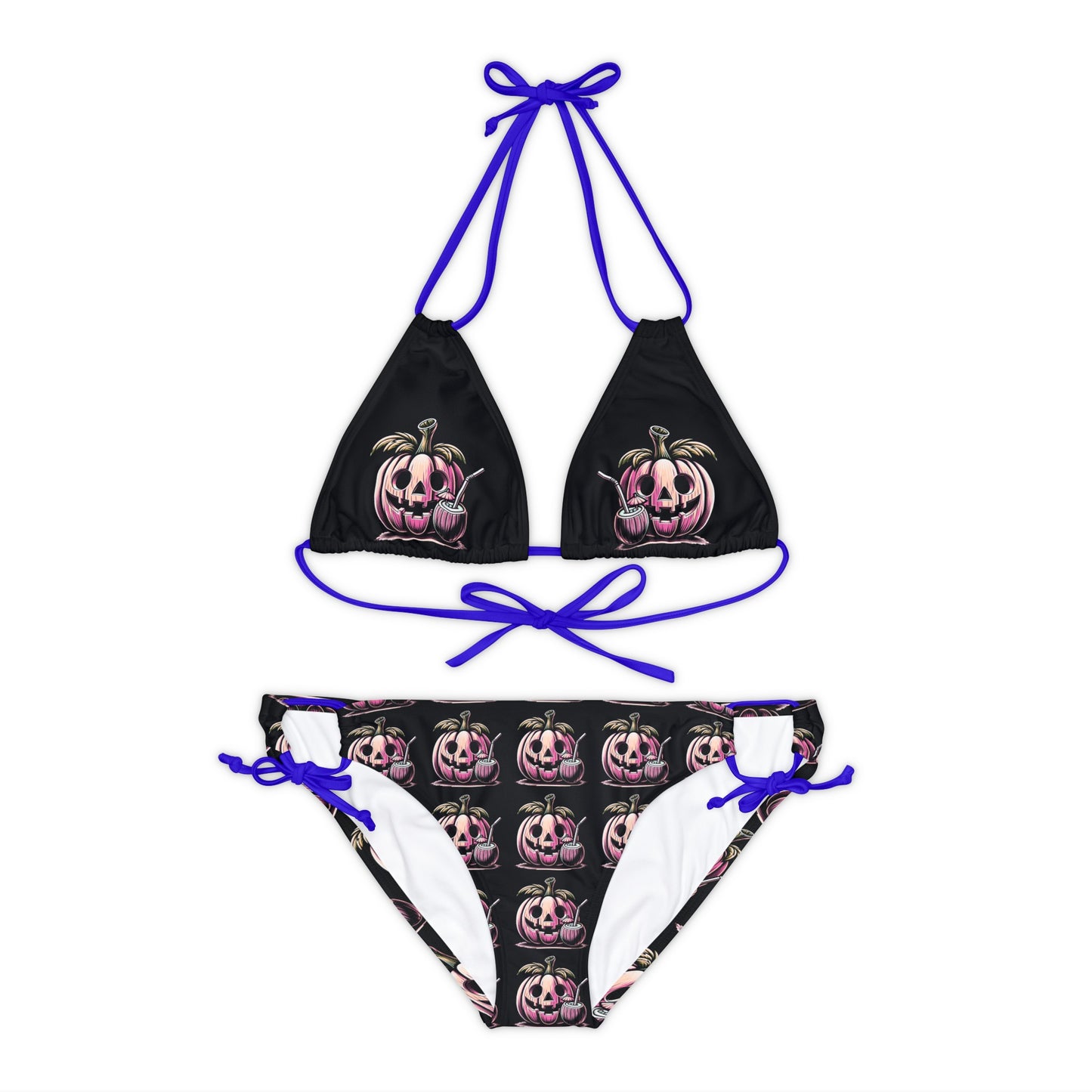 Summerween Drinking Pumpkin Strappy Bikini Set Swimsuit(AOP)
