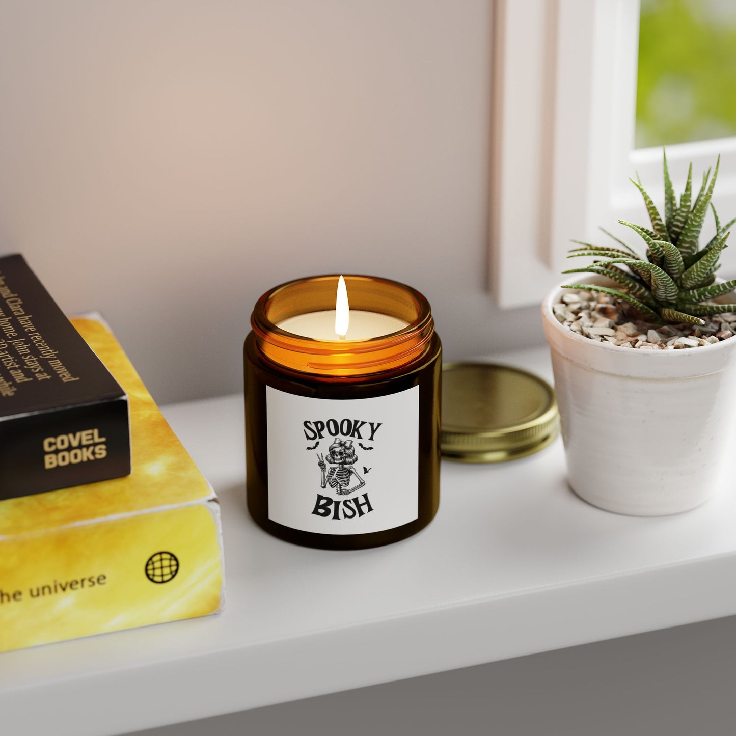 Scented Candle - Spooky Bish Female Skeleton Peace Sign (4oz, 9oz)