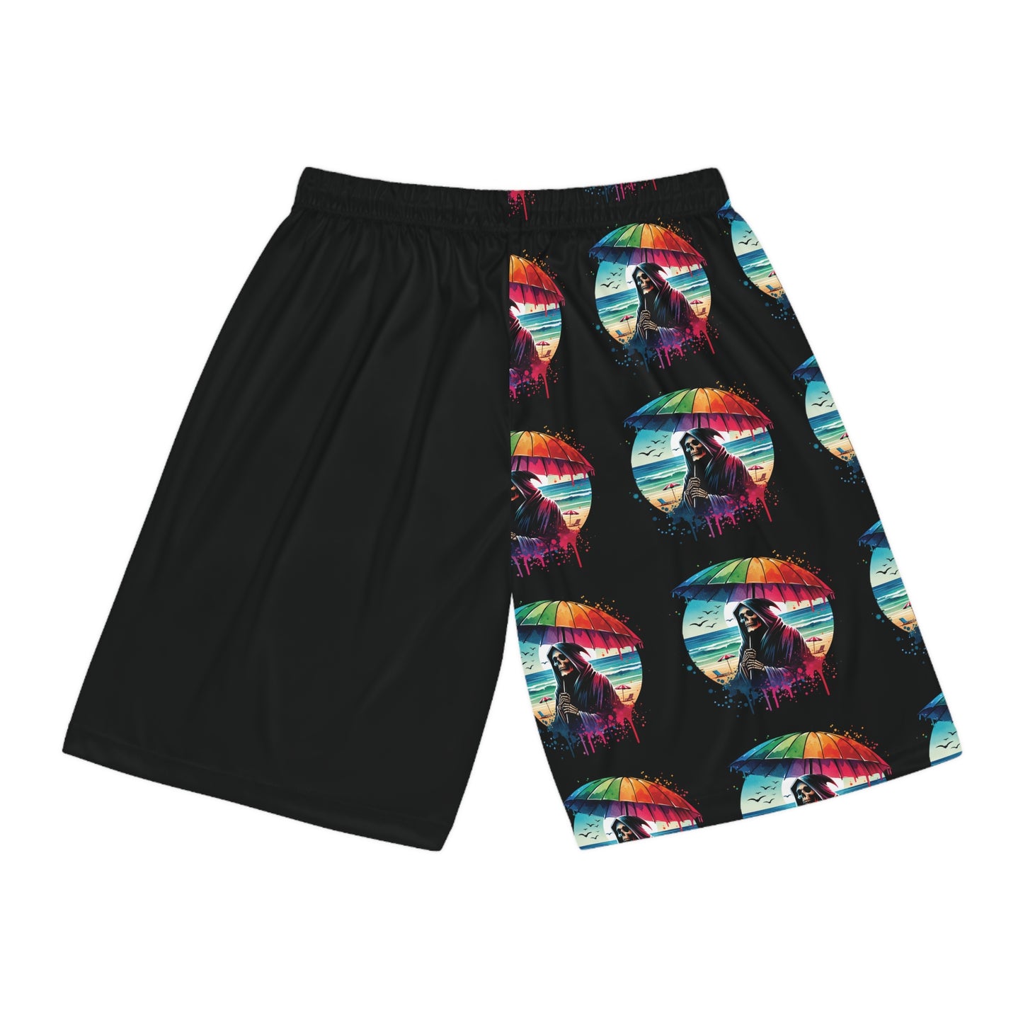 Summerween Grim Reaper Beach Day Basketball Shorts (AOP)