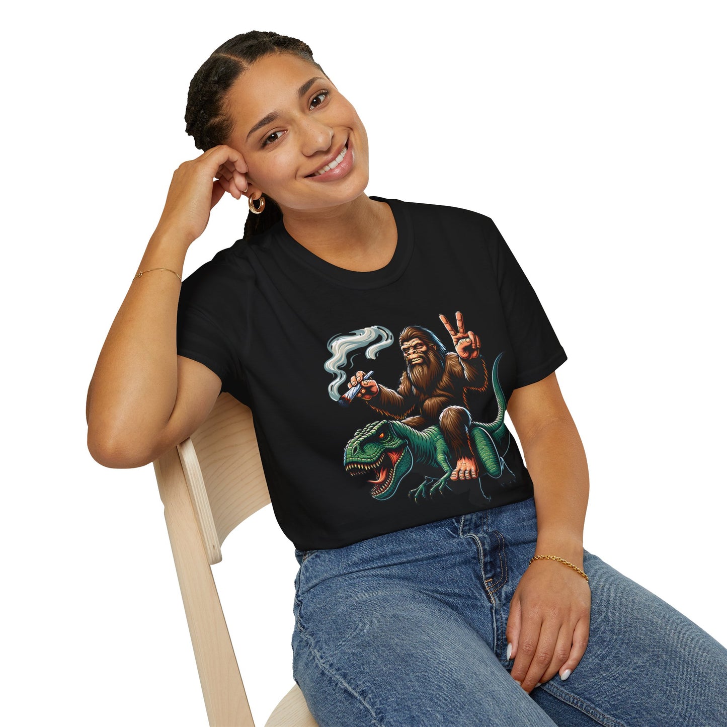 T-Shirt Bigfoot Riding T-Rex 420 Fun Cryptid Tee