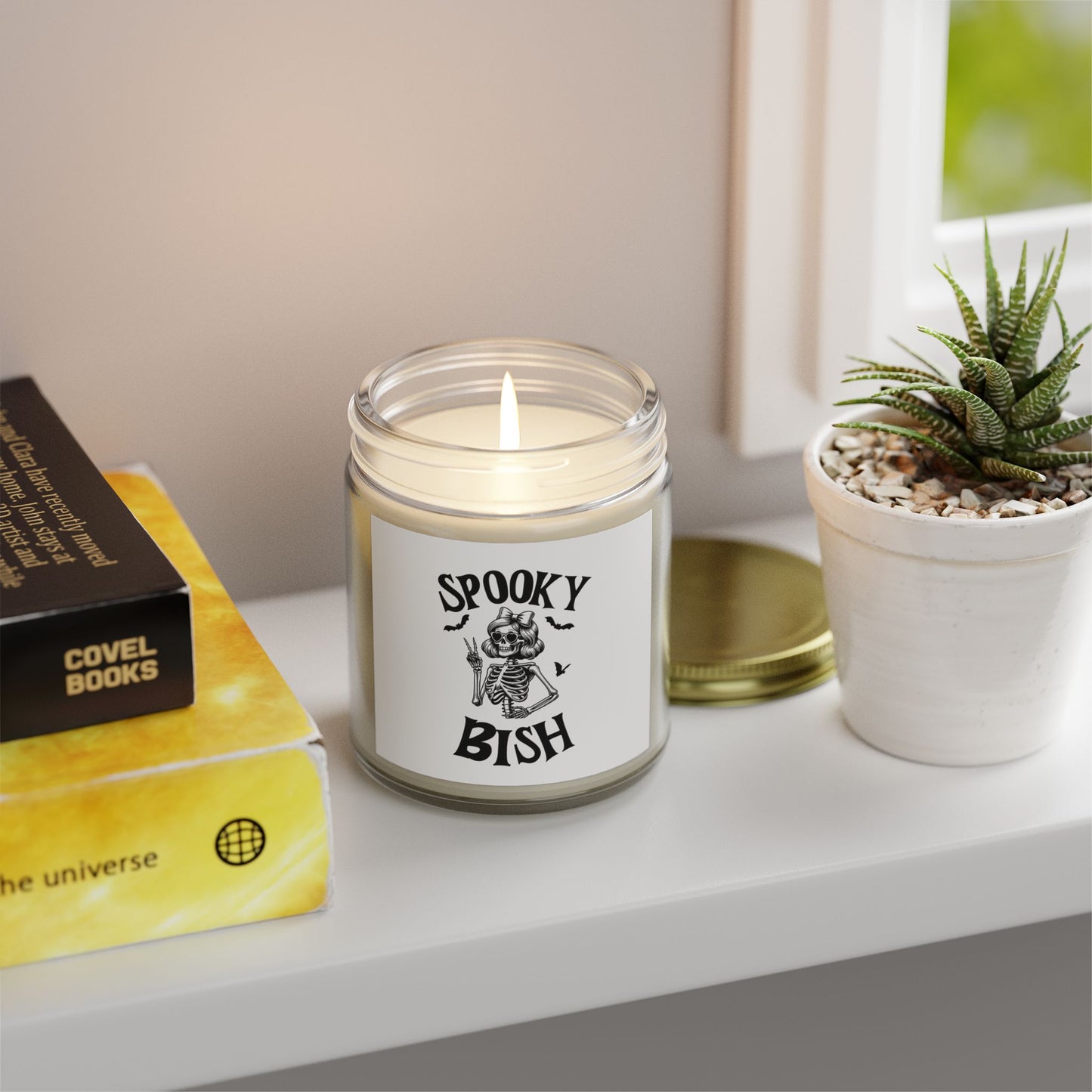 Scented Candle - Spooky Bish Female Skeleton Peace Sign (4oz, 9oz)