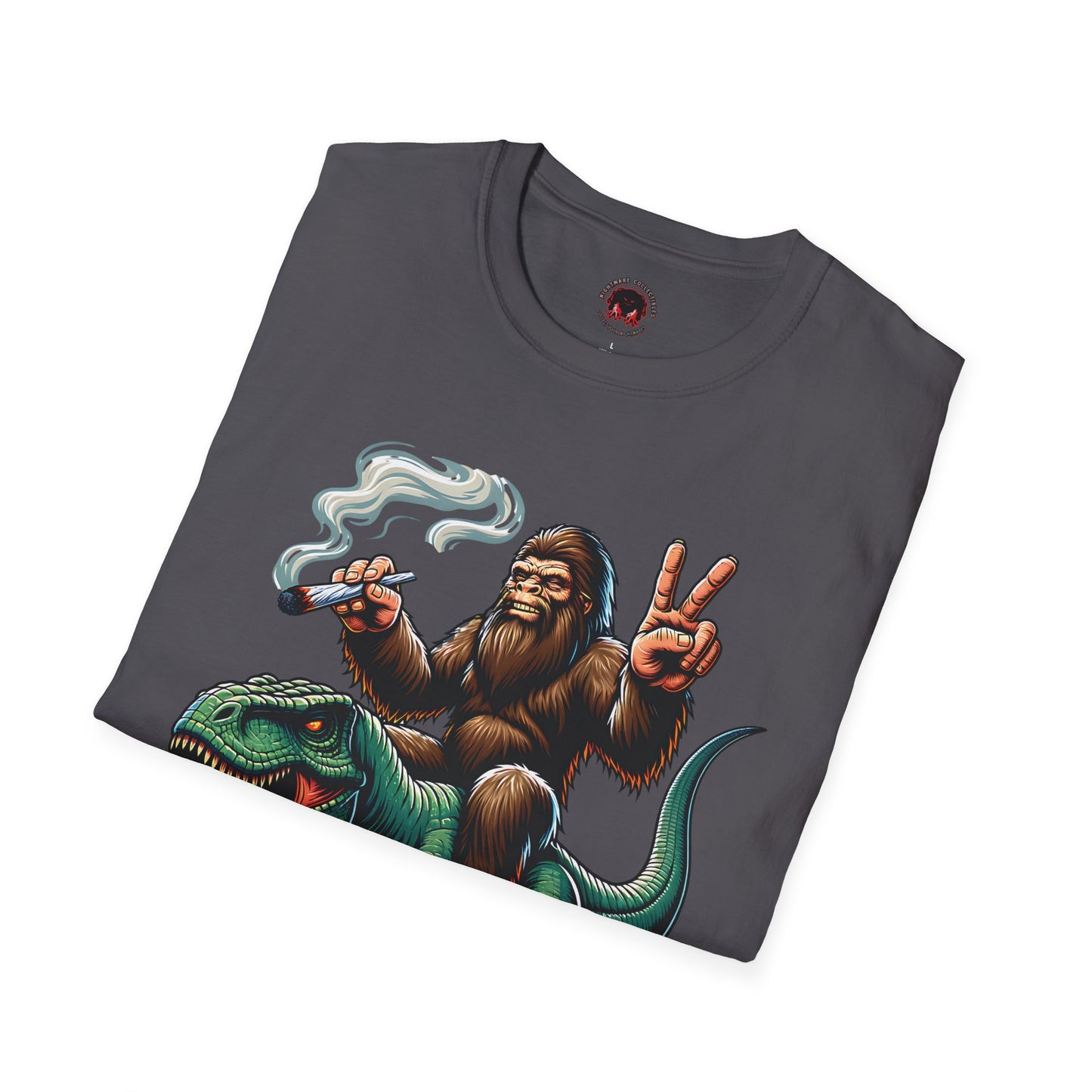 T-Shirt Bigfoot Riding T-Rex 420 Fun Cryptid Tee
