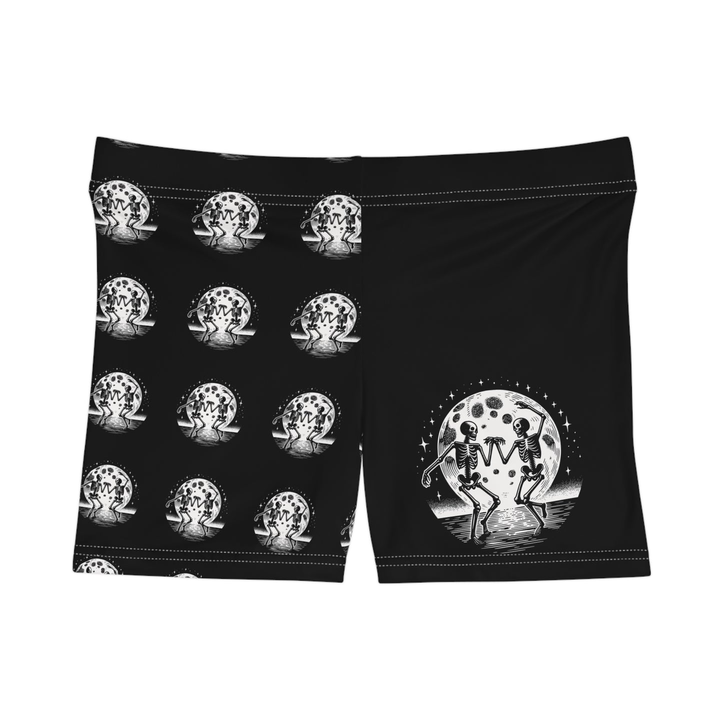 Gothic Women's Workout Shorts - Skeletons Dancing Under The Full Moon
