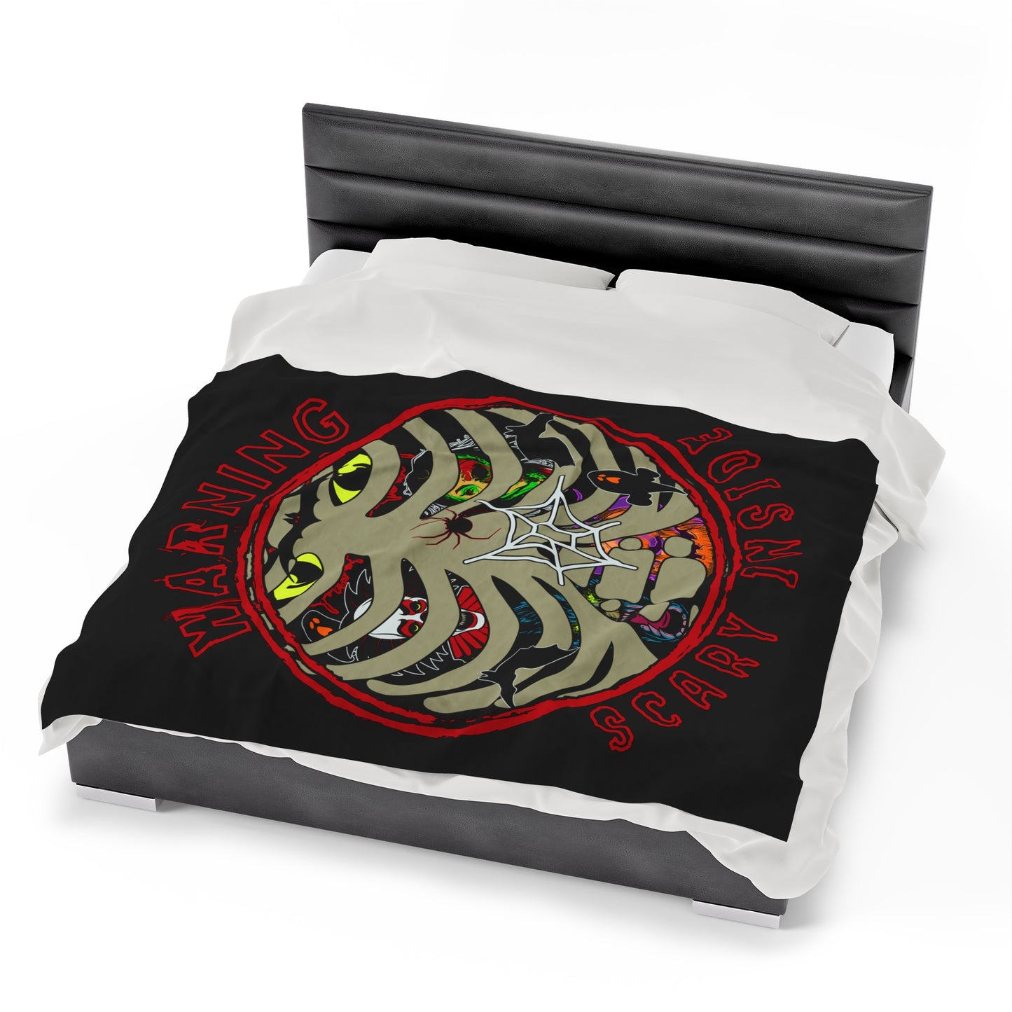 Warning, Scary Inside Velveteen Plush Blanket Horror Fun Halloween Decor