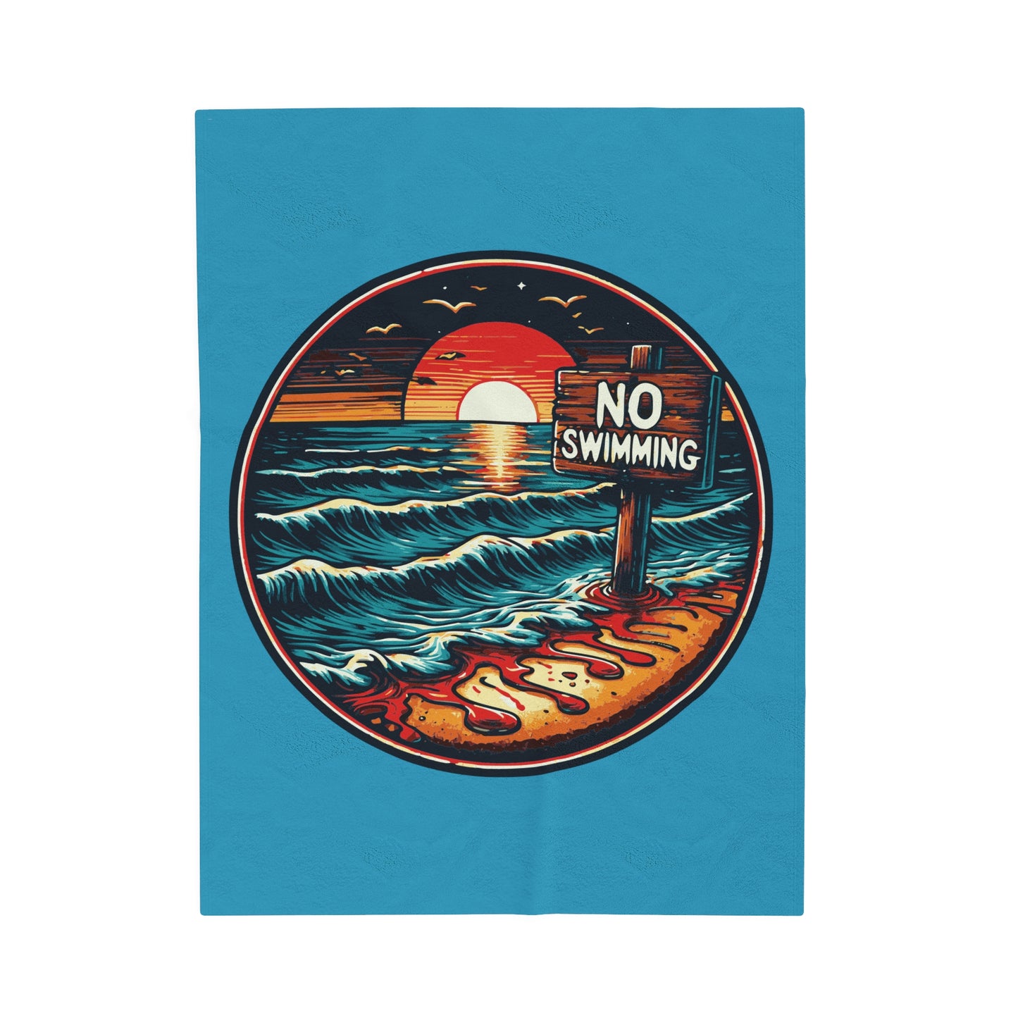 No Swimming Bloody Beach Horror Fun Velveteen Plush Throw Blanket Scary Ocean Shark Jaws