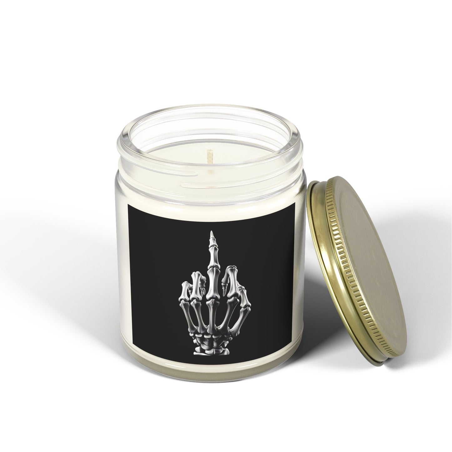 Scented Candle - Skeleton Hand Middle Finger Funny Coconut Apricot Wax (4oz. 9oz)