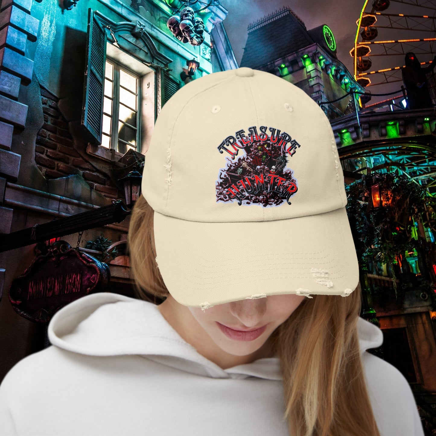 Treasure Hunter Horror Collector Unisex Distressed Cap Fun Convention Toy Show Hat