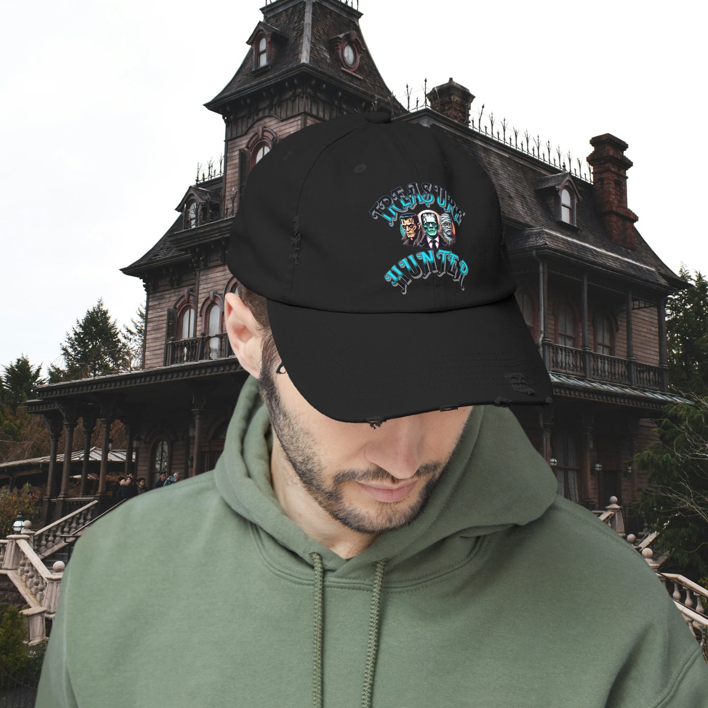 Treasure Hunter Monster Figure Collector Unisex Distressed Cap Horror Fun Hat Convention Toy Show