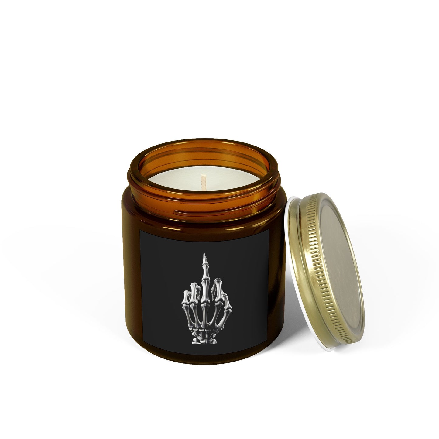 Scented Candle - Skeleton Hand Middle Finger Funny Coconut Apricot Wax (4oz. 9oz)