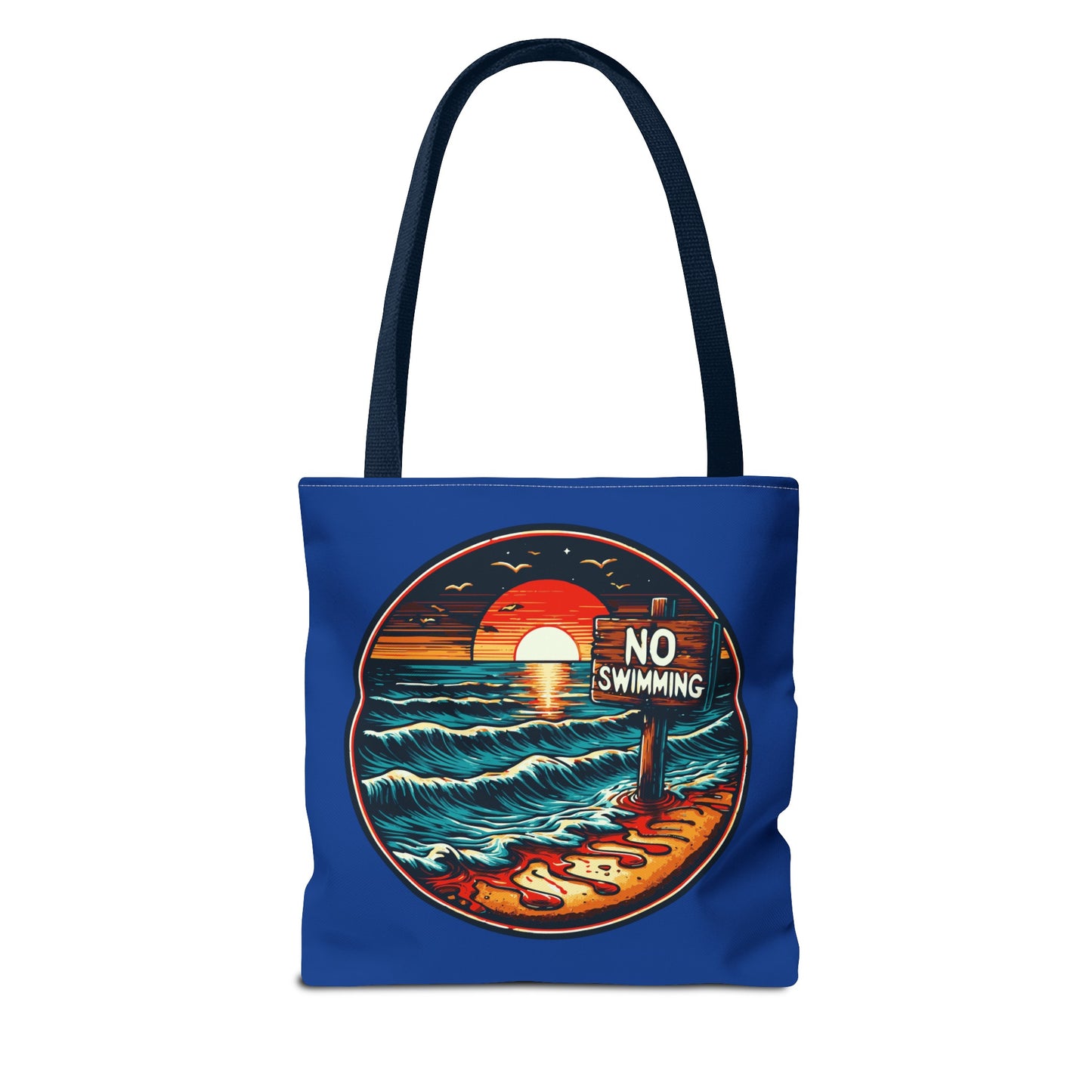 No Swimming Bloody Beach Tote Bag (AOP) Horror Fun Travel Swimming Vacation