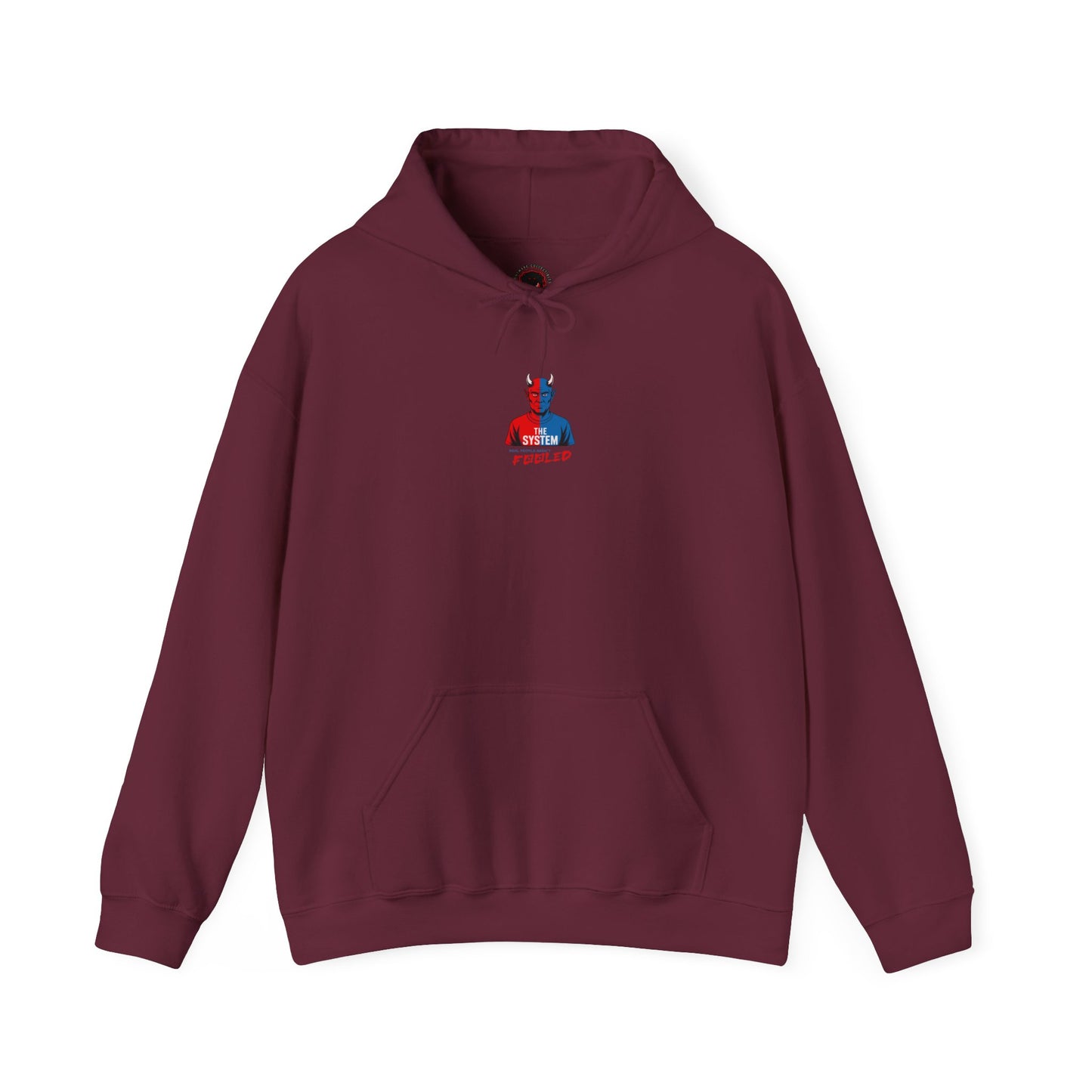 Hooded Sweatshirt - The System - Real People Arent Fooled Red Blue Design