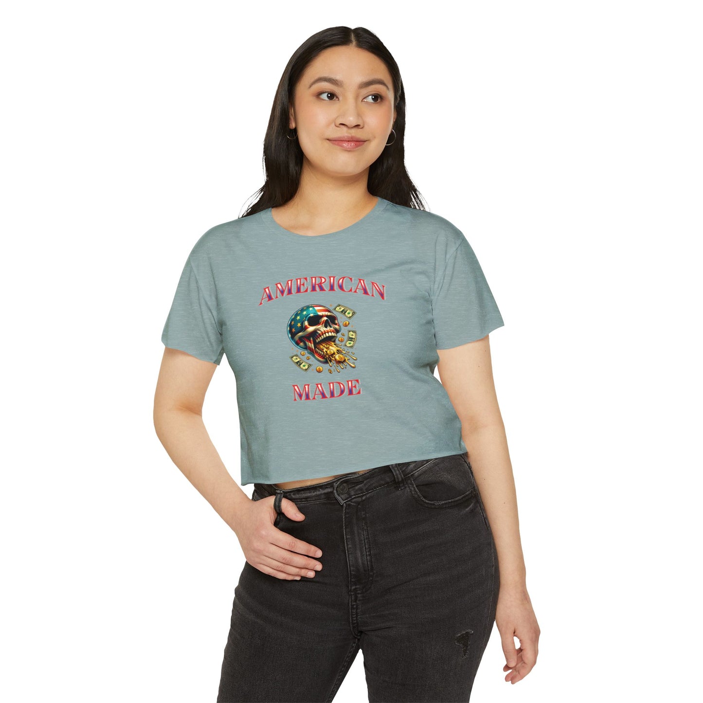 Crop Top - American Made Skull Money Design