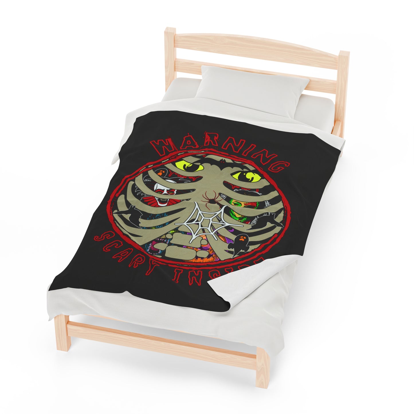 Warning, Scary Inside Velveteen Plush Blanket Horror Fun Halloween Decor