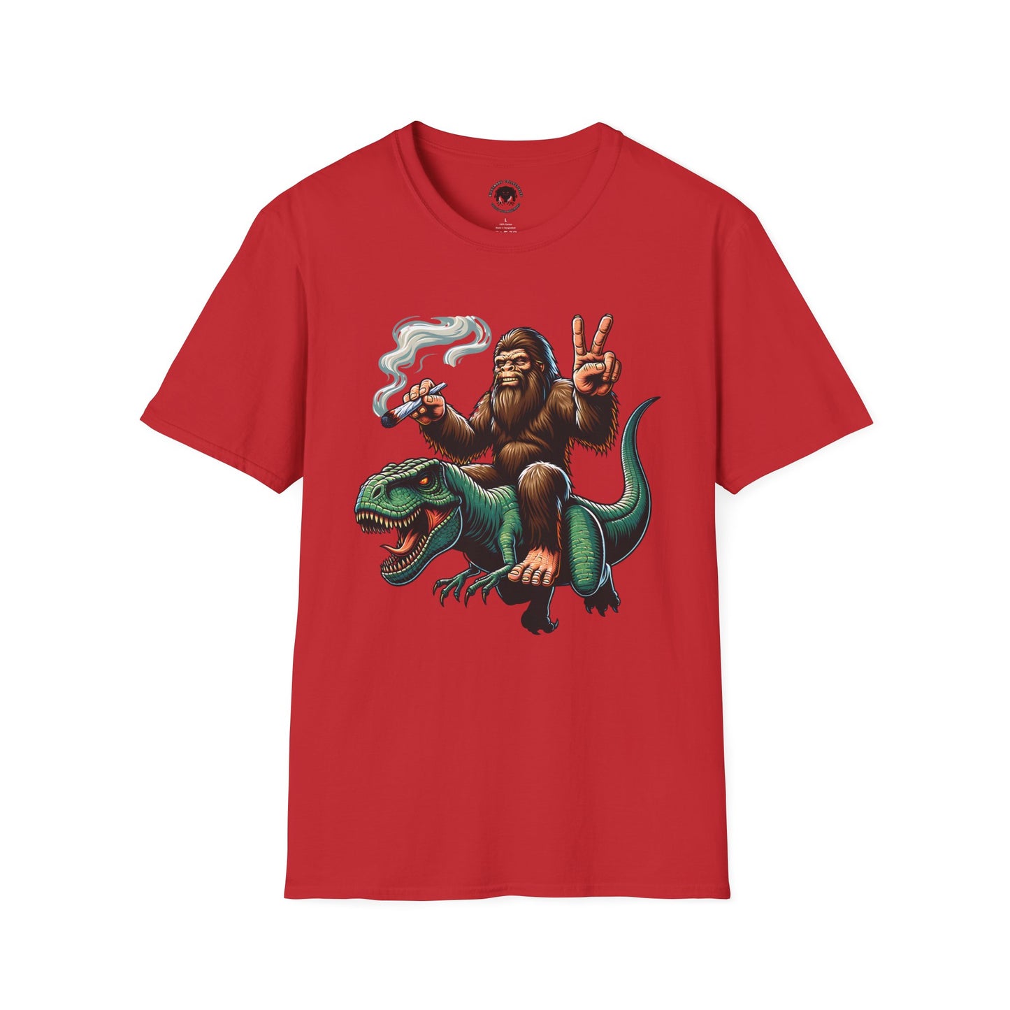 T-Shirt Bigfoot Riding T-Rex 420 Fun Cryptid Tee
