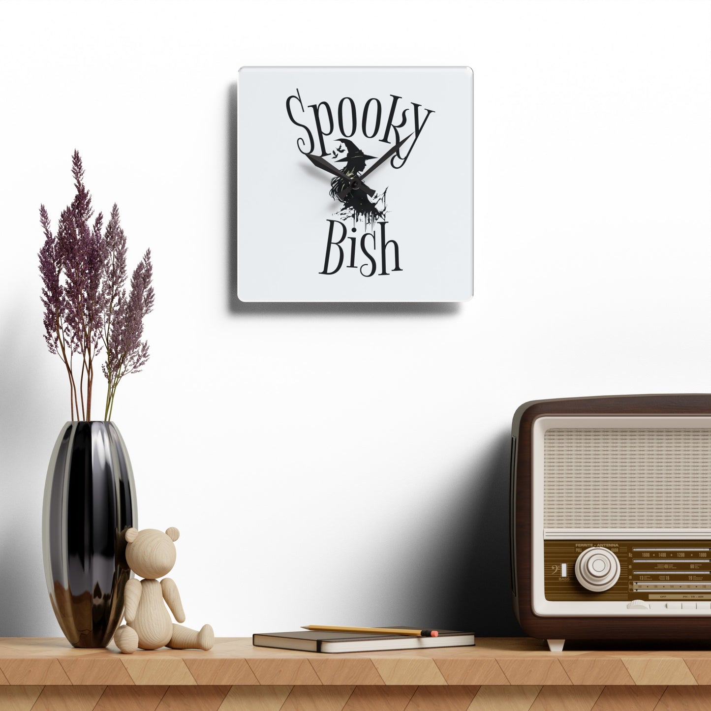 Spooky Bish Witch Halloween Gothic Horror Fun Acrylic Wall Clock