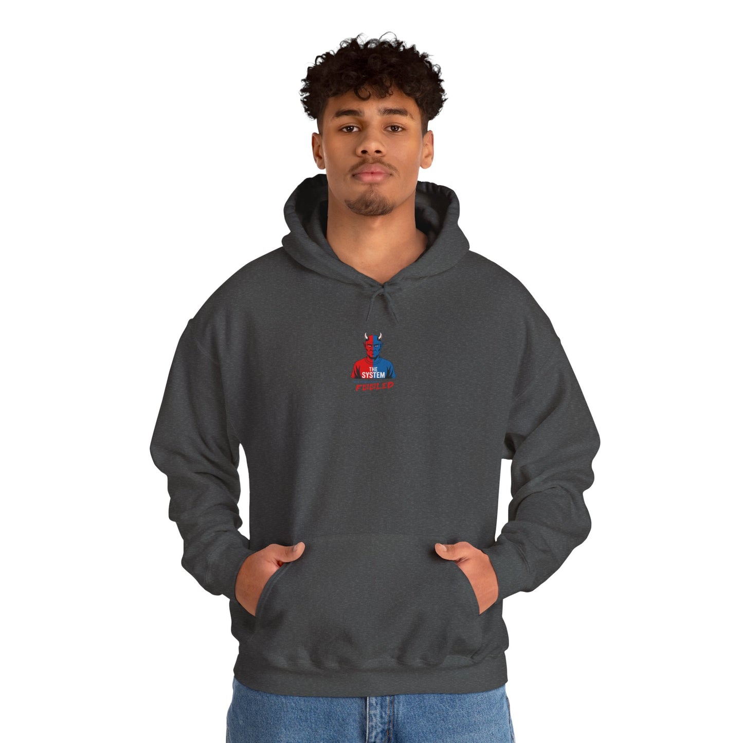 Hooded Sweatshirt - The System - Real People Arent Fooled Red Blue Design