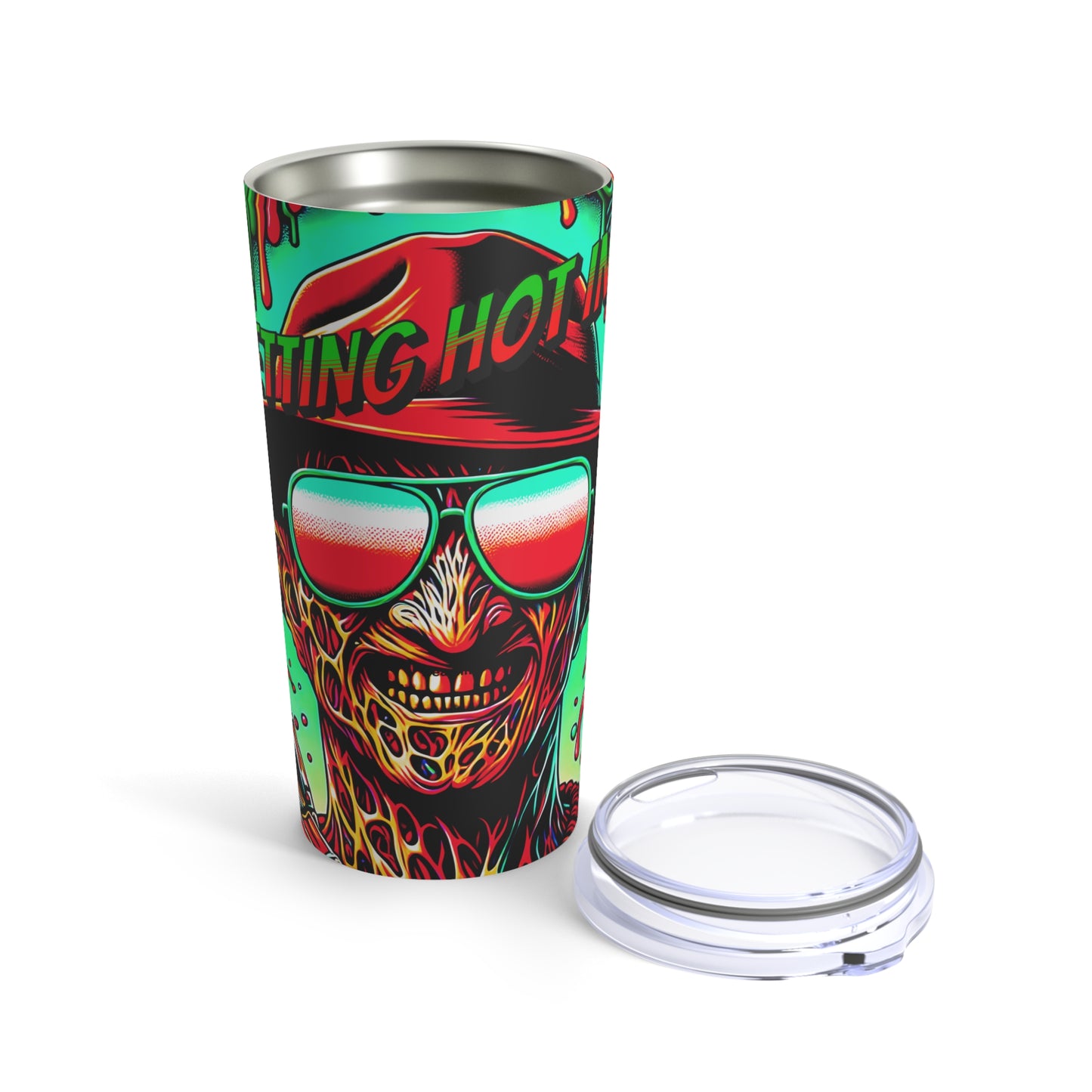 Horradelic It's Getting Hot In Here Freddy In Sunglasses Krueger Smiling Beach Outdoor Horror Nightmare On Elm St Tumbler 20oz Cup With Lid