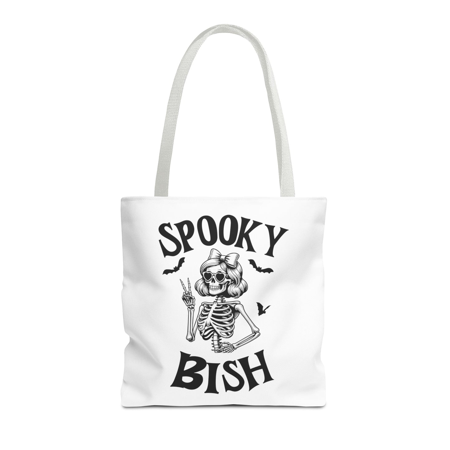 Spooky Bish Skeleton With Sunglasses and Peace Sign Gothic Horror Fun Beach Lunch Carry Tote Bag (AOP)