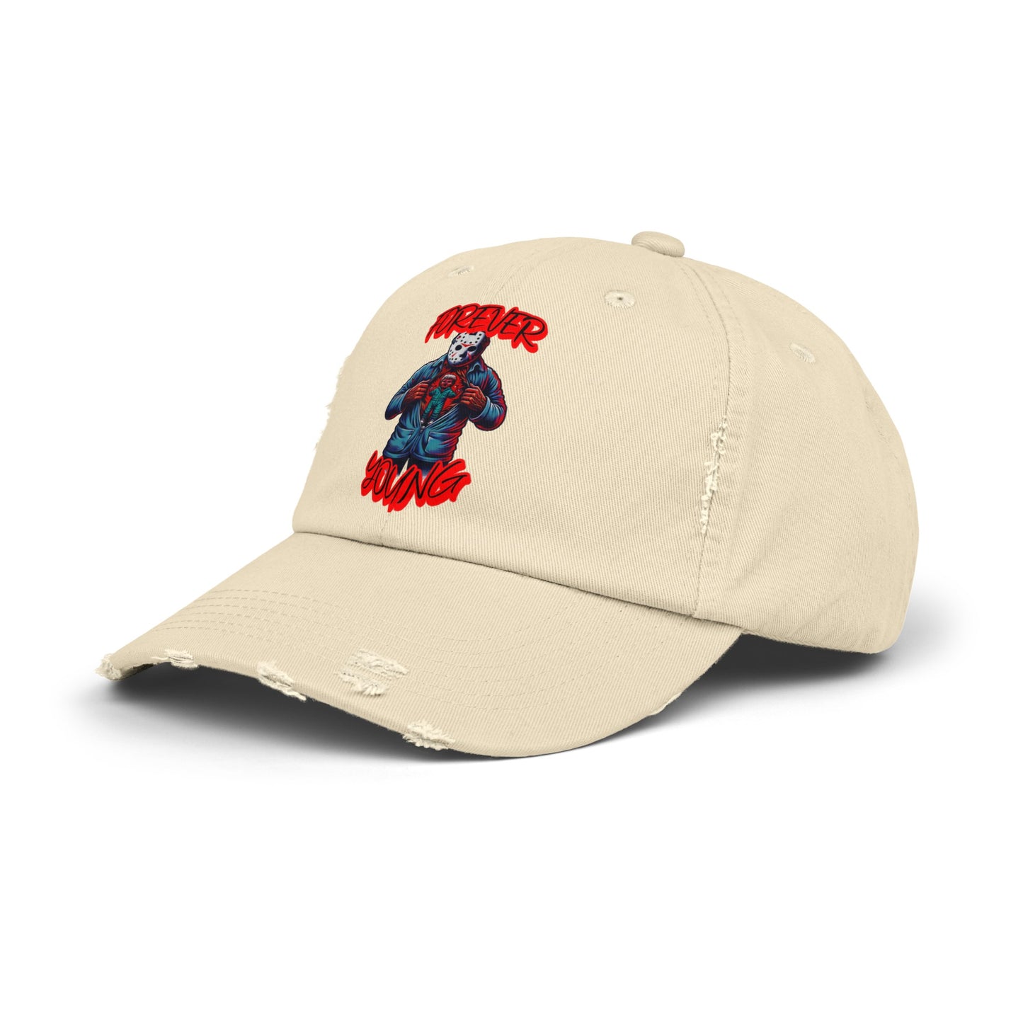Forever Young Jason With The Mask On Voorhees Friday Horror Fun Unisex Distressed Cap Baseball Hat