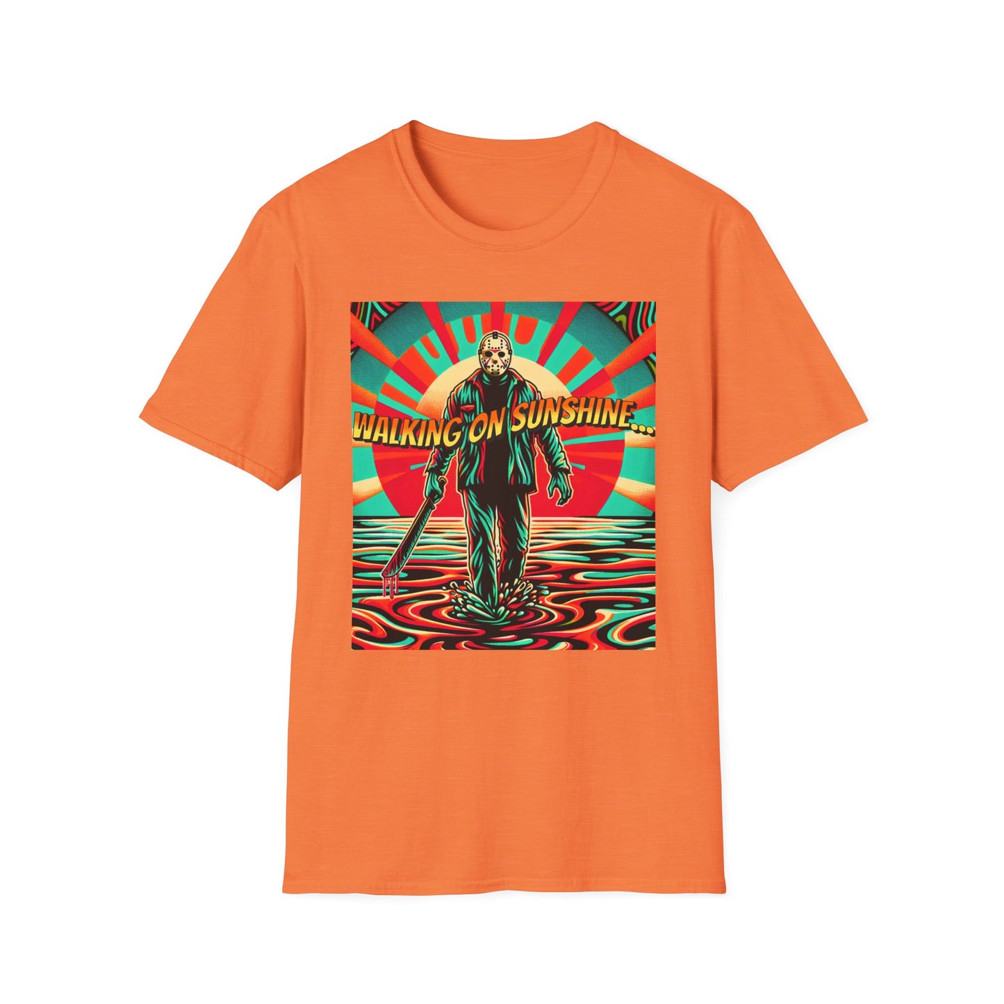 Horradelic Horror Jason In The Mask Voorhees Walking On Sunshine Friday Fun Unisex Softstyle T-Shirt Summer Shirt