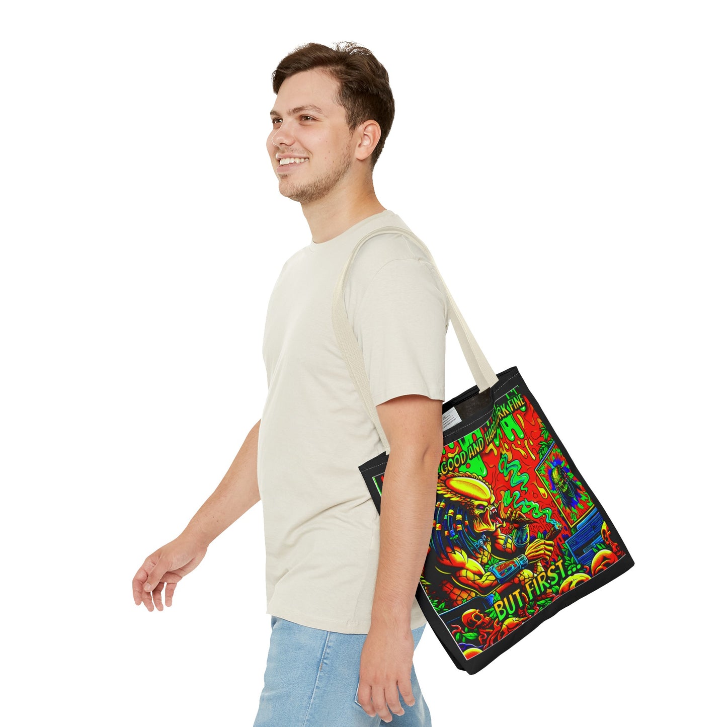 Horradelic Hard Work Good Hard Work Fine Predator Blunt Smoking Horror Fun Travel Carry Tote Bag (AOP)