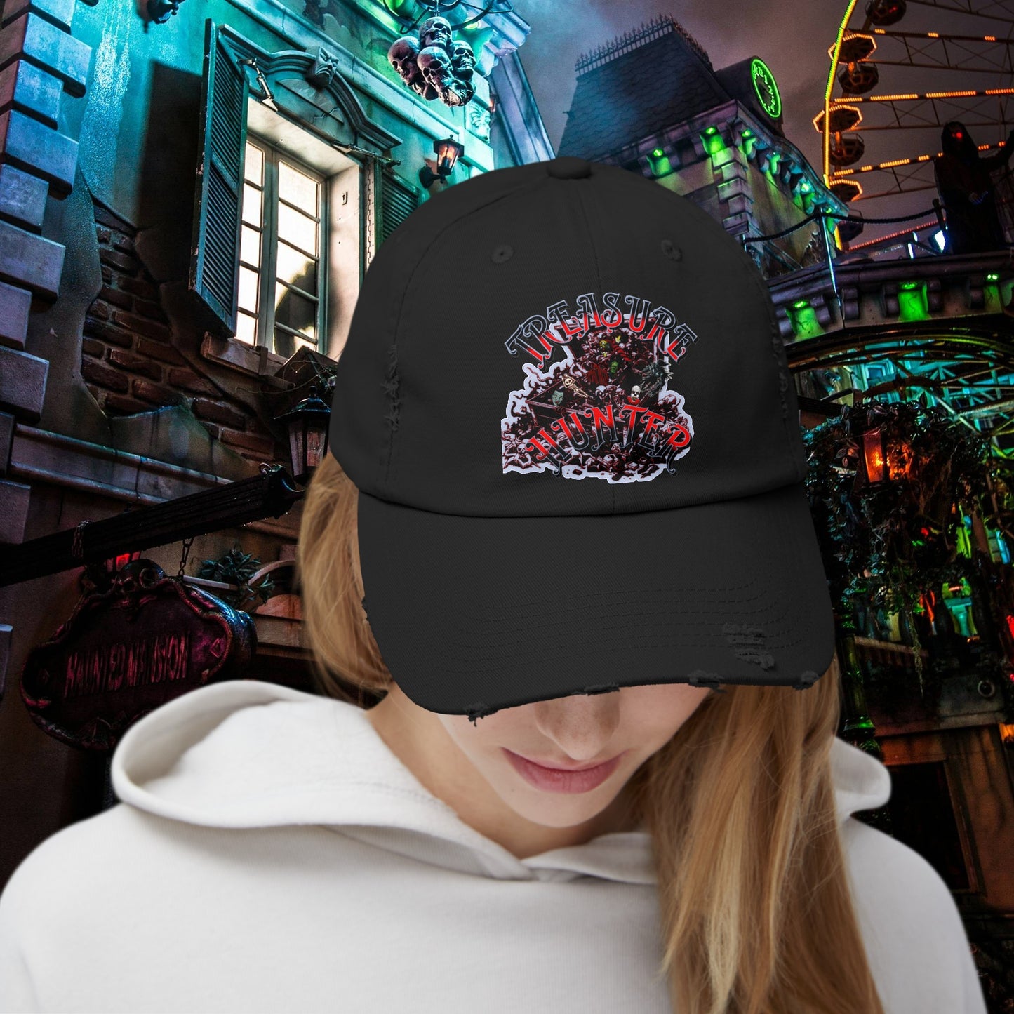 Treasure Hunter Horror Collector Unisex Distressed Cap Fun Convention Toy Show Hat