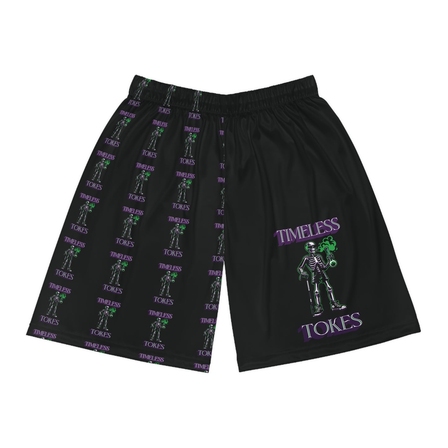 Timeless Tokes Basketball Shorts - Skeleton Smoking Weed 420 Design