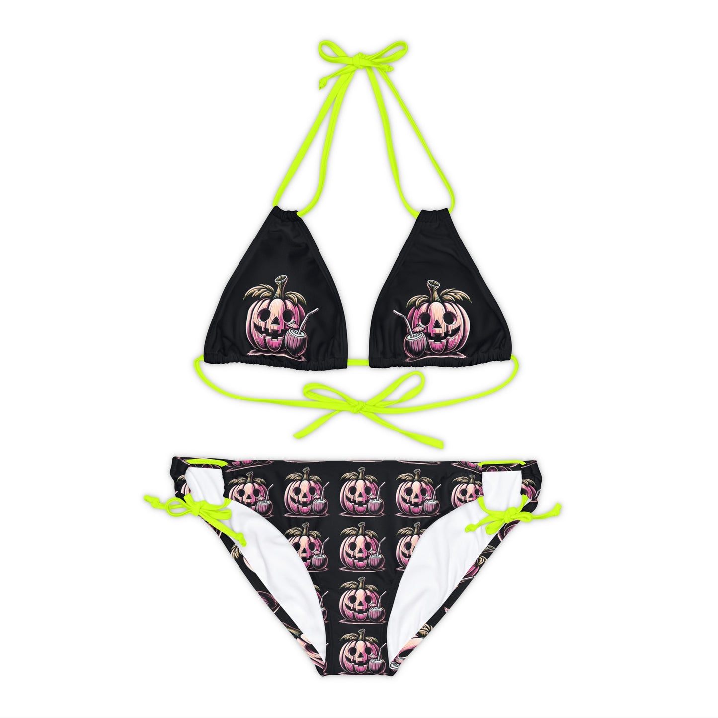 Summerween Drinking Pumpkin Strappy Bikini Set Swimsuit(AOP)