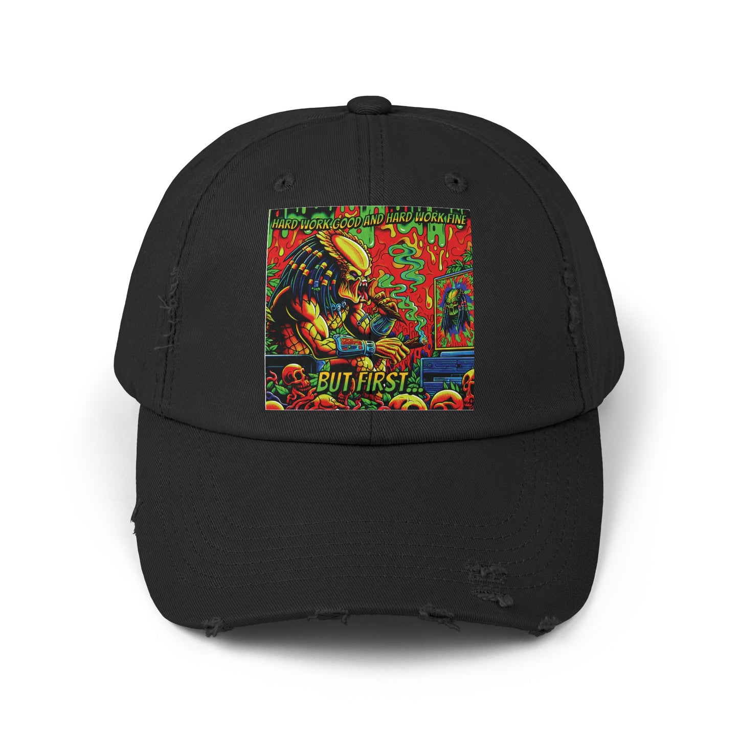 Horradelic Hard Work Good Hard Work Fine Predator Blunt Horror Fun Unisex Distressed Baseball Cap Hat