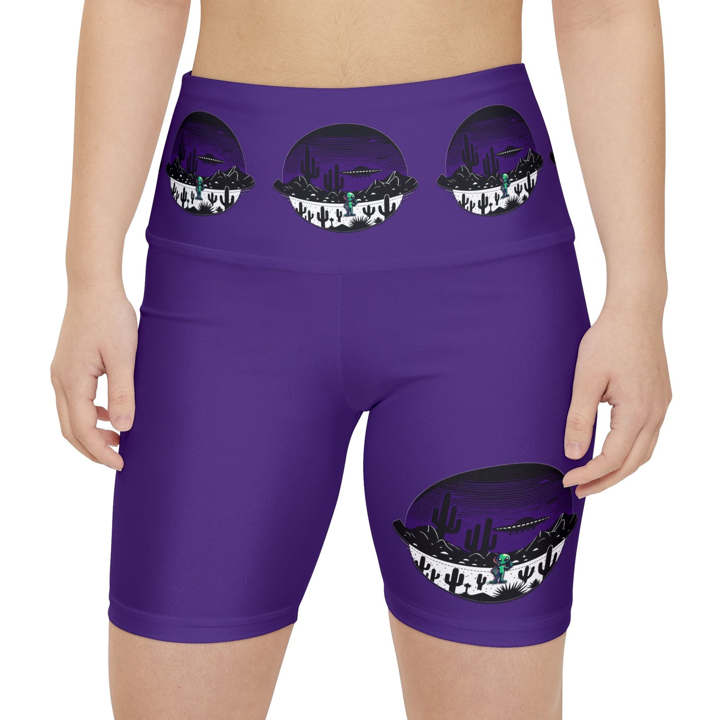 Women's Workout Shorts - Peaceful Alien UFO Design