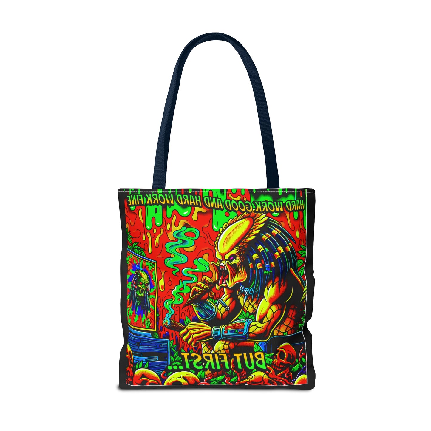 Horradelic Hard Work Good Hard Work Fine Predator Blunt Smoking Horror Fun Travel Carry Tote Bag (AOP)