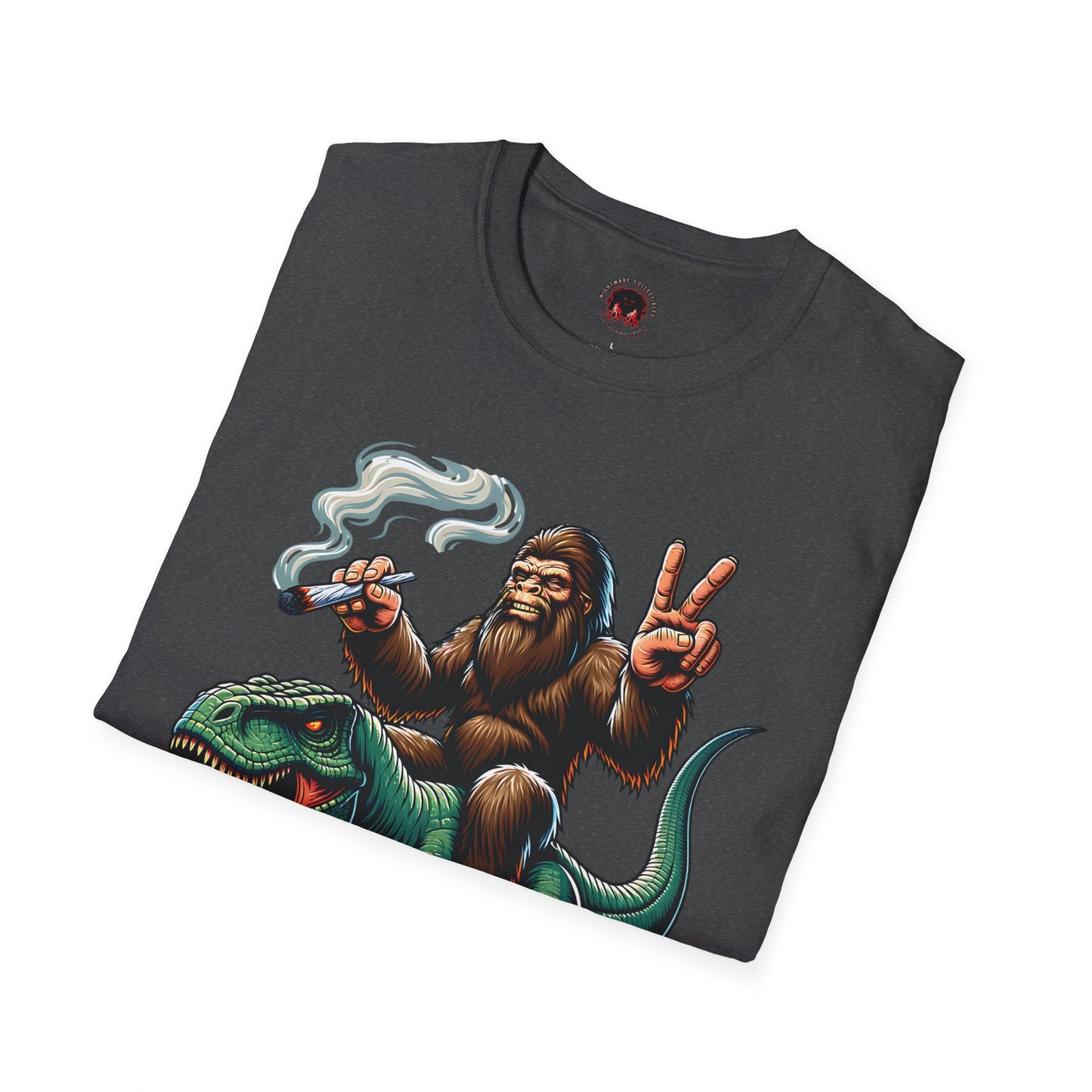 T-Shirt Bigfoot Riding T-Rex 420 Fun Cryptid Tee