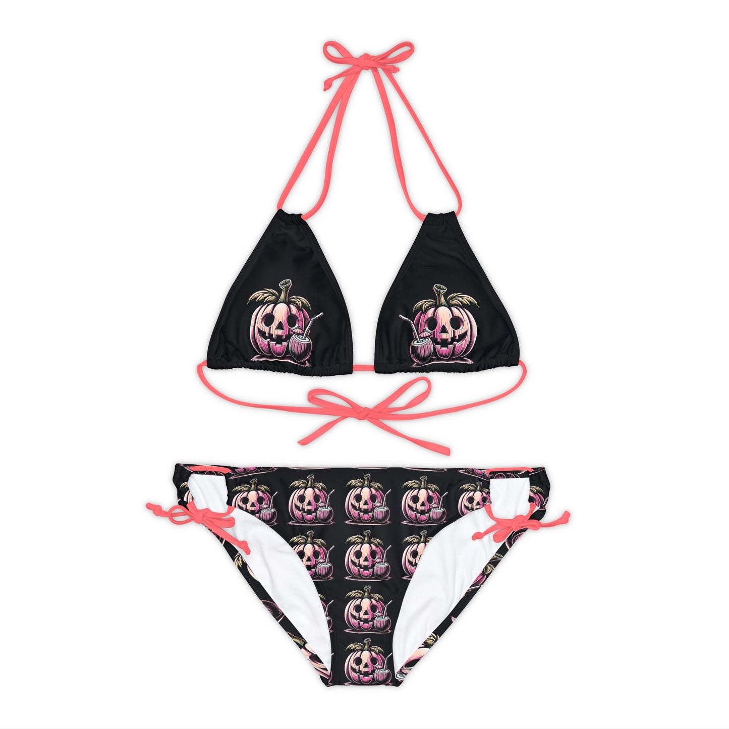 Summerween Drinking Pumpkin Strappy Bikini Set Swimsuit(AOP)
