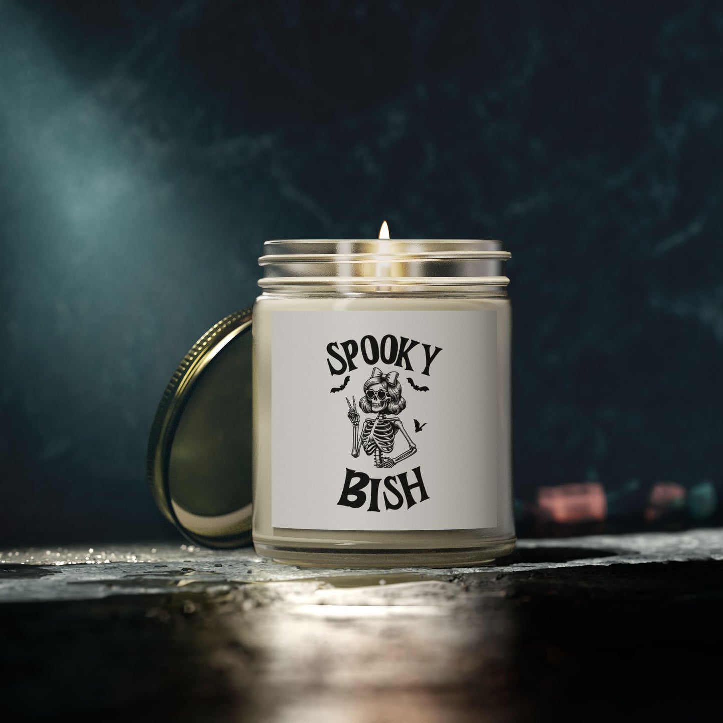 Scented Candle - Spooky Bish Female Skeleton Peace Sign (4oz, 9oz)