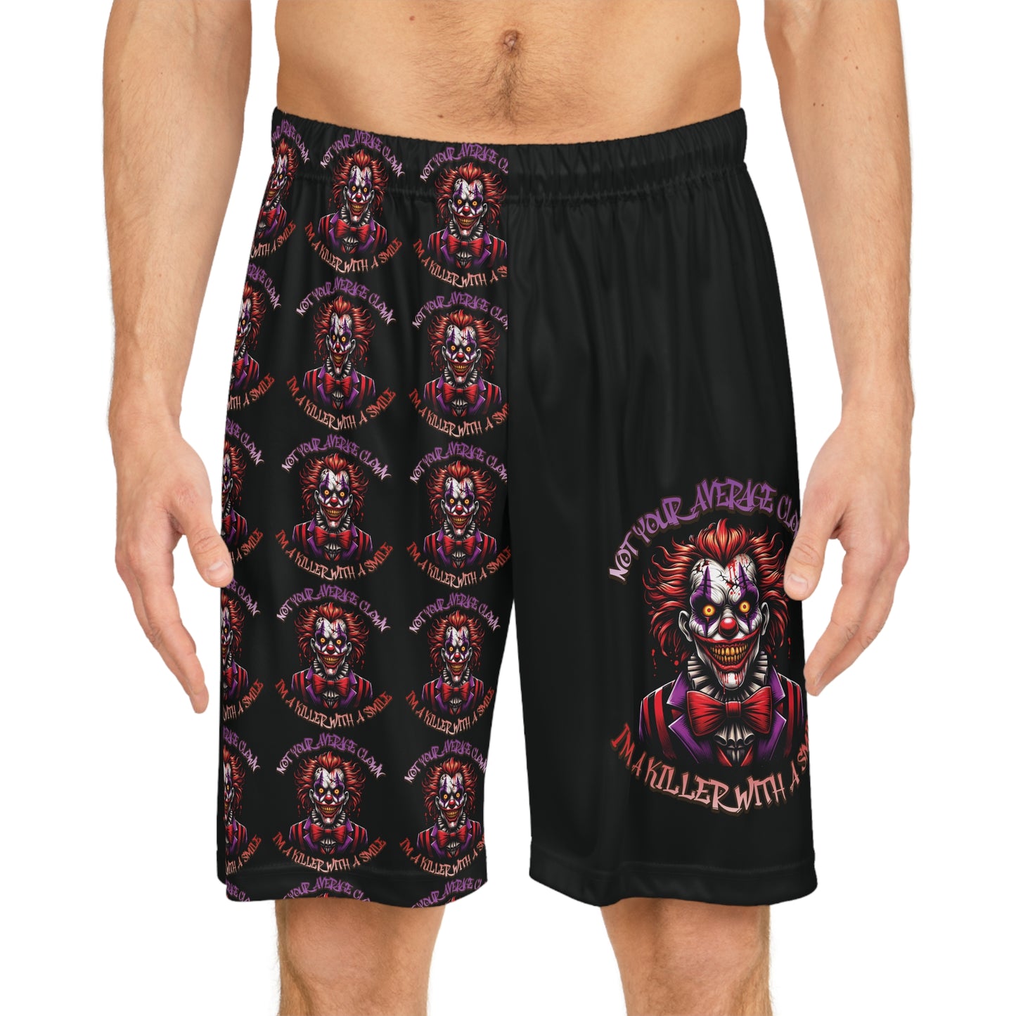 Not Your Average Evil Clown With A Killer Smile Basketball Shorts (AOP)
