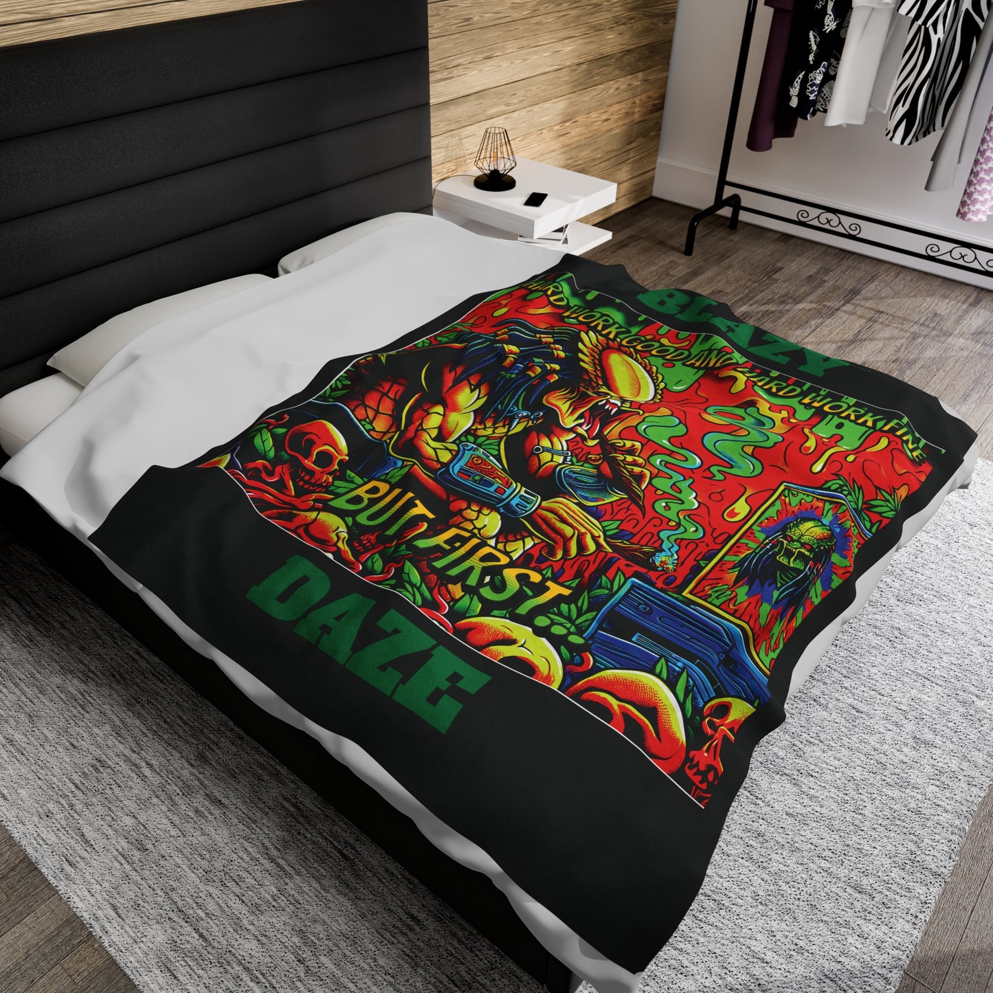 Horradelic Hard Work Good Hard Work Fine Blazy Daze Predator Blunt Horror Fun Velveteen Plush Throw Blanket