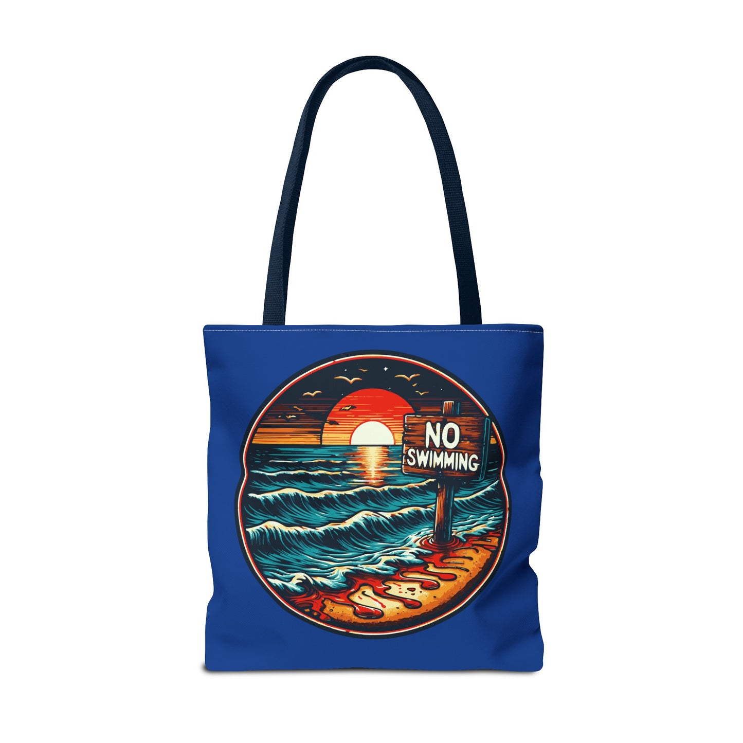 No Swimming Bloody Beach Tote Bag (AOP) Horror Fun Travel Swimming Vacation
