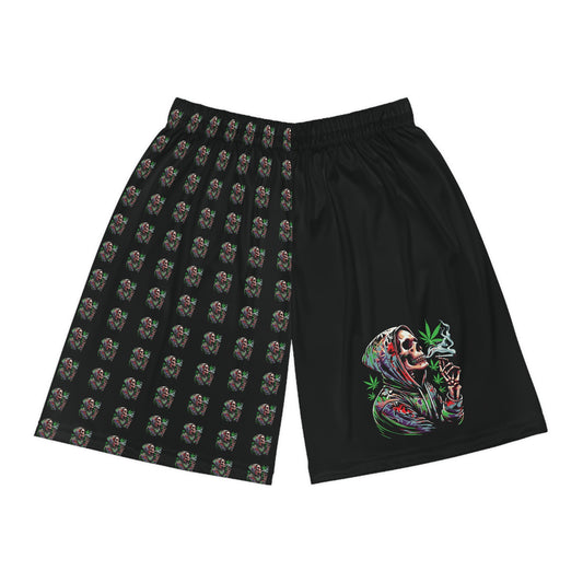 Skeleton In A Hoodie Deep Thoughts 420 Basketball Shorts