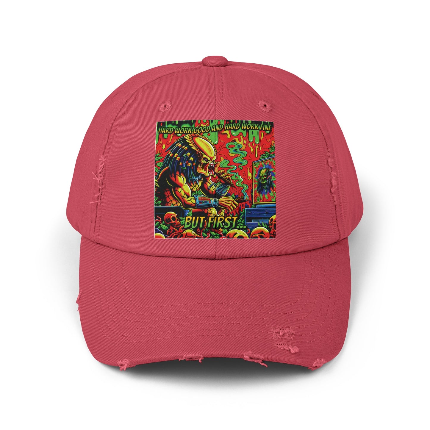 Horradelic Hard Work Good Hard Work Fine Predator Blunt Horror Fun Unisex Distressed Baseball Cap Hat