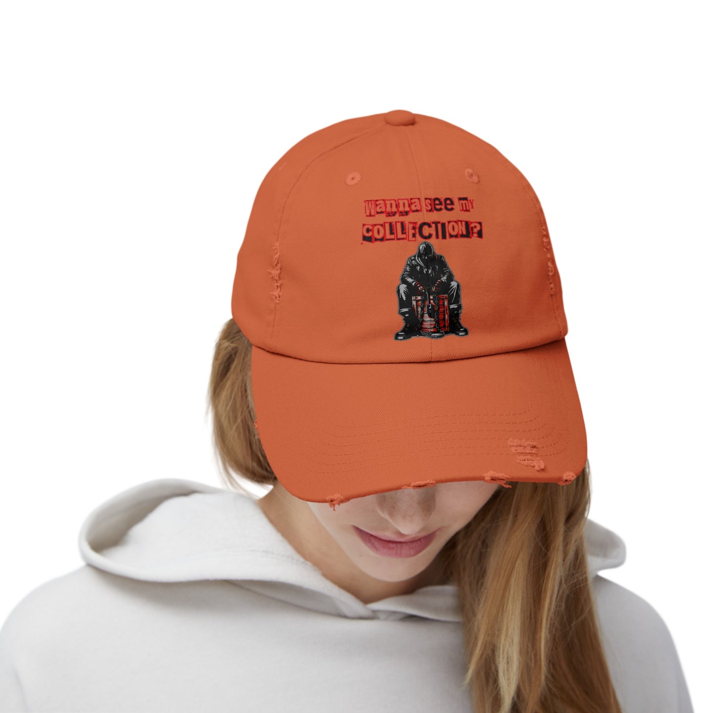 The Collector Inspired Wanna See My Collection Horror Movie Fun Collectors Hat Unisex Distressed Cap
