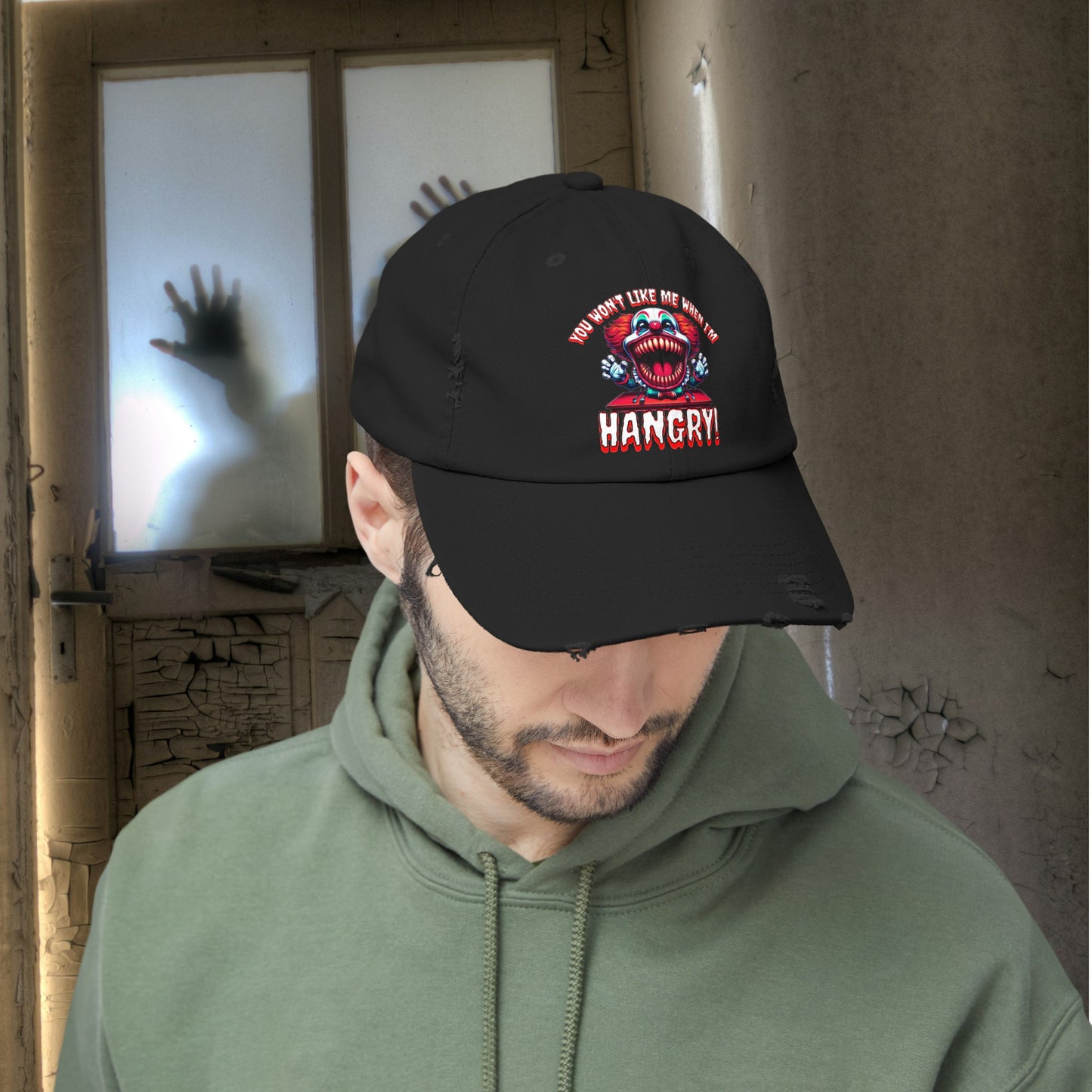 You Wont Like Me When I'm Hangry Killer Clown Unisex Distressed Cap Horror Hat