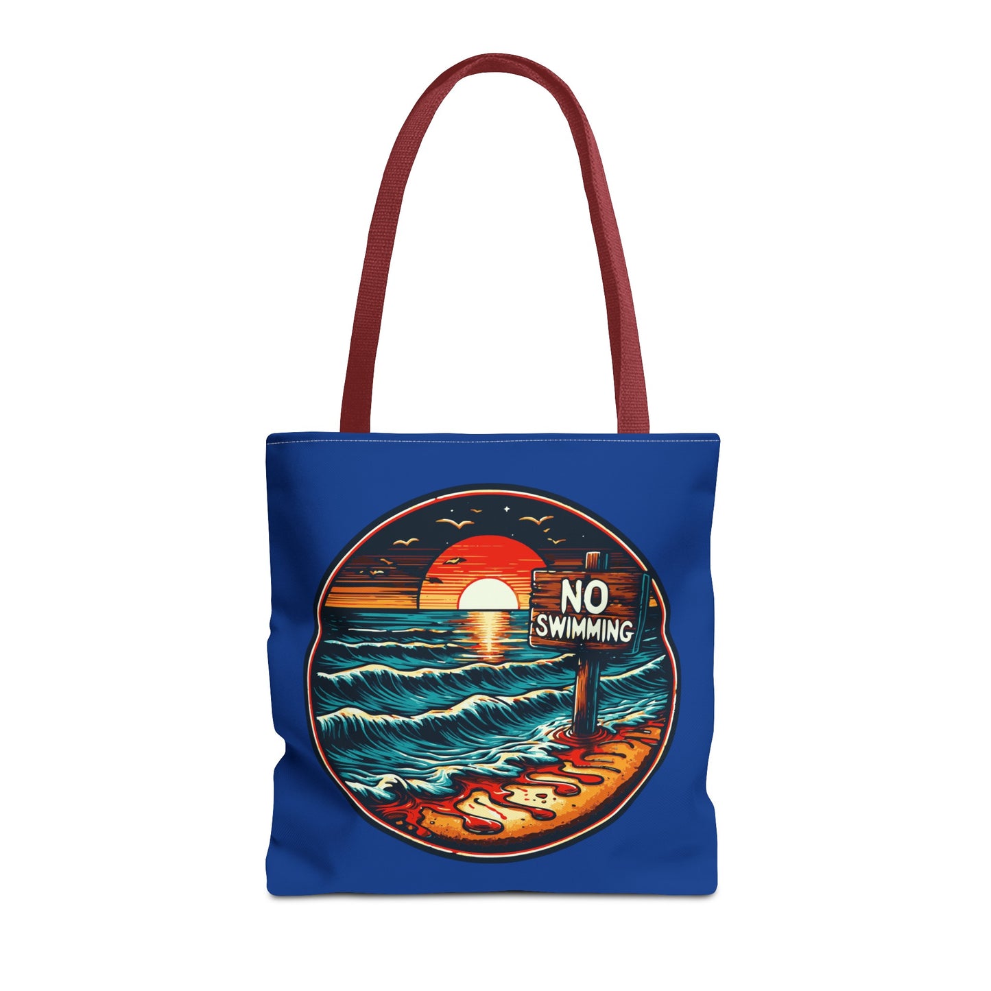 No Swimming Bloody Beach Tote Bag (AOP) Horror Fun Travel Swimming Vacation