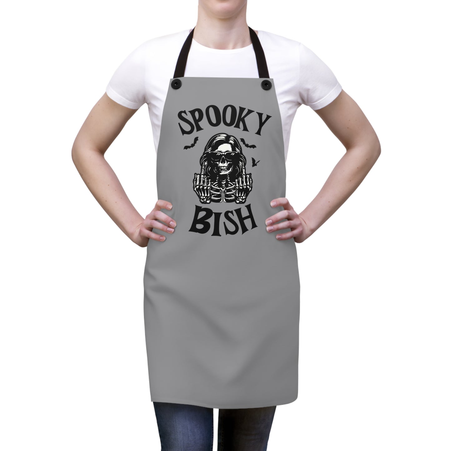 Spooky Bish Middle Fingers With Sunglasses Skeleton Gothic Horror BBQ Cooking Apron (AOP)