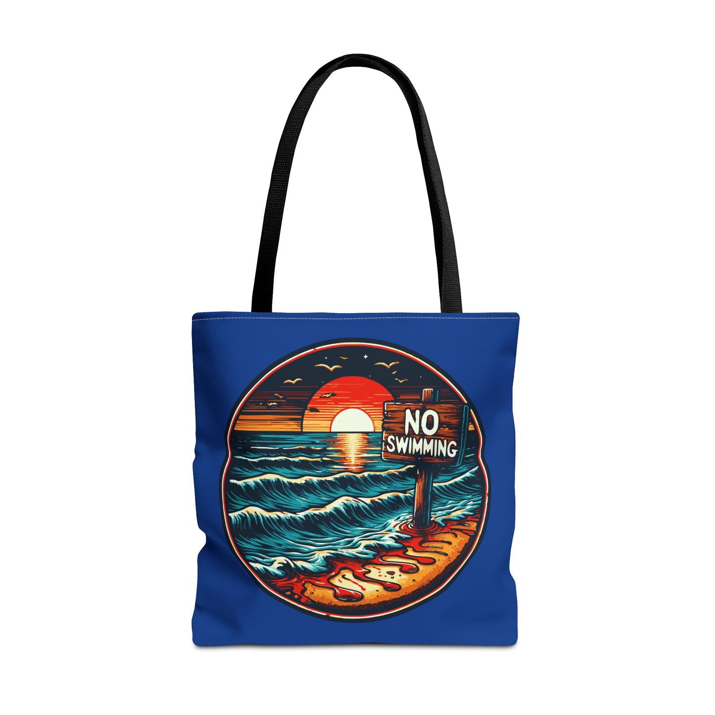 No Swimming Bloody Beach Tote Bag (AOP) Horror Fun Travel Swimming Vacation