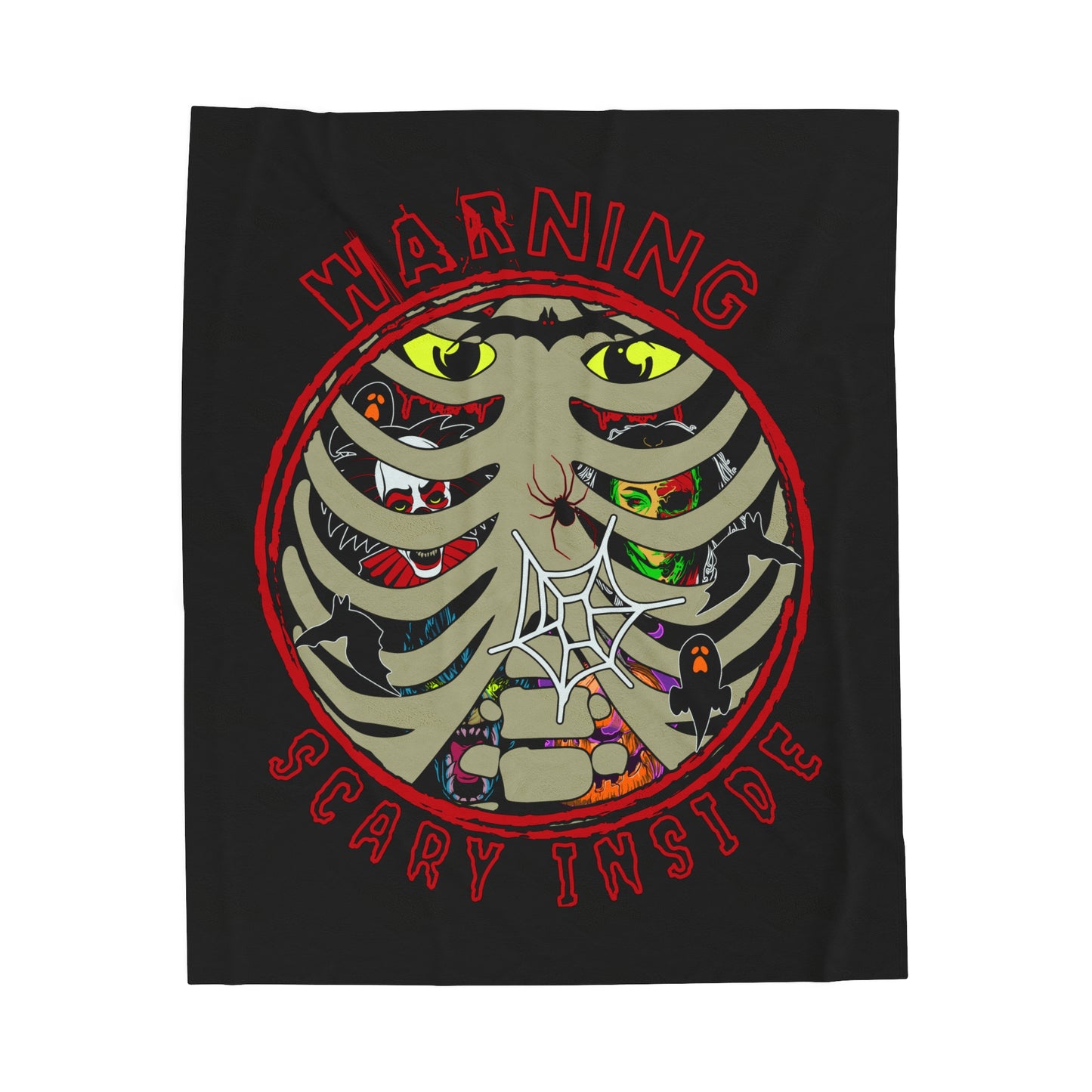 Warning, Scary Inside Velveteen Plush Blanket Horror Fun Halloween Decor
