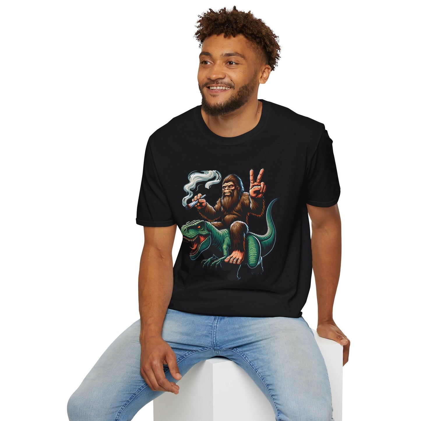 T-Shirt Bigfoot Riding T-Rex 420 Fun Cryptid Tee