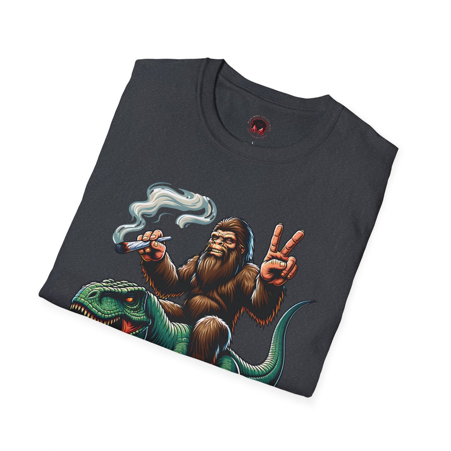 T-Shirt Bigfoot Riding T-Rex 420 Fun Cryptid Tee